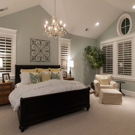 interior design shutters in traditional bedroom