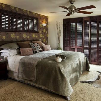 Dark Brown Window and Door Shutters Bedroom