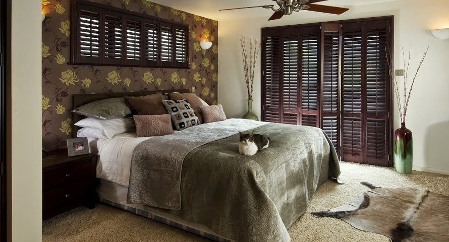 Dark Brown Window and Door Shutters Bedroom