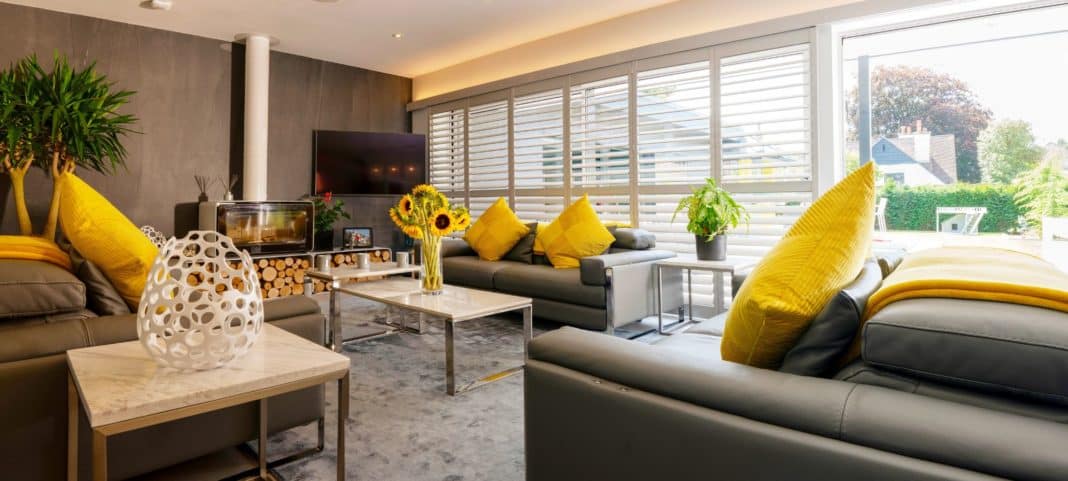 track shutters in lounge