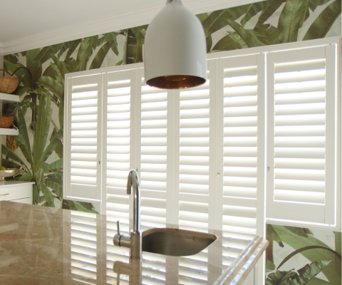 White Fortitude security shutter in a kitchen