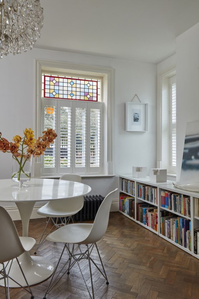 SilkWood shutters from Just Shutters Cafe Style in Dining Room