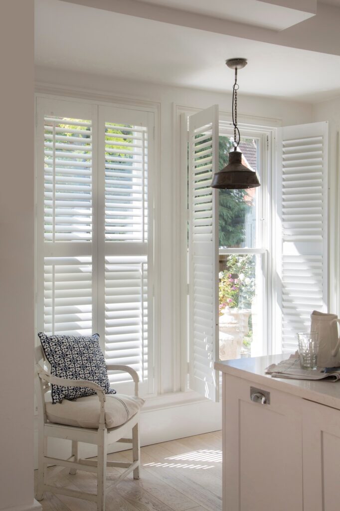 Full Height SilkWood Shutters in Kitchen from Just Shutters